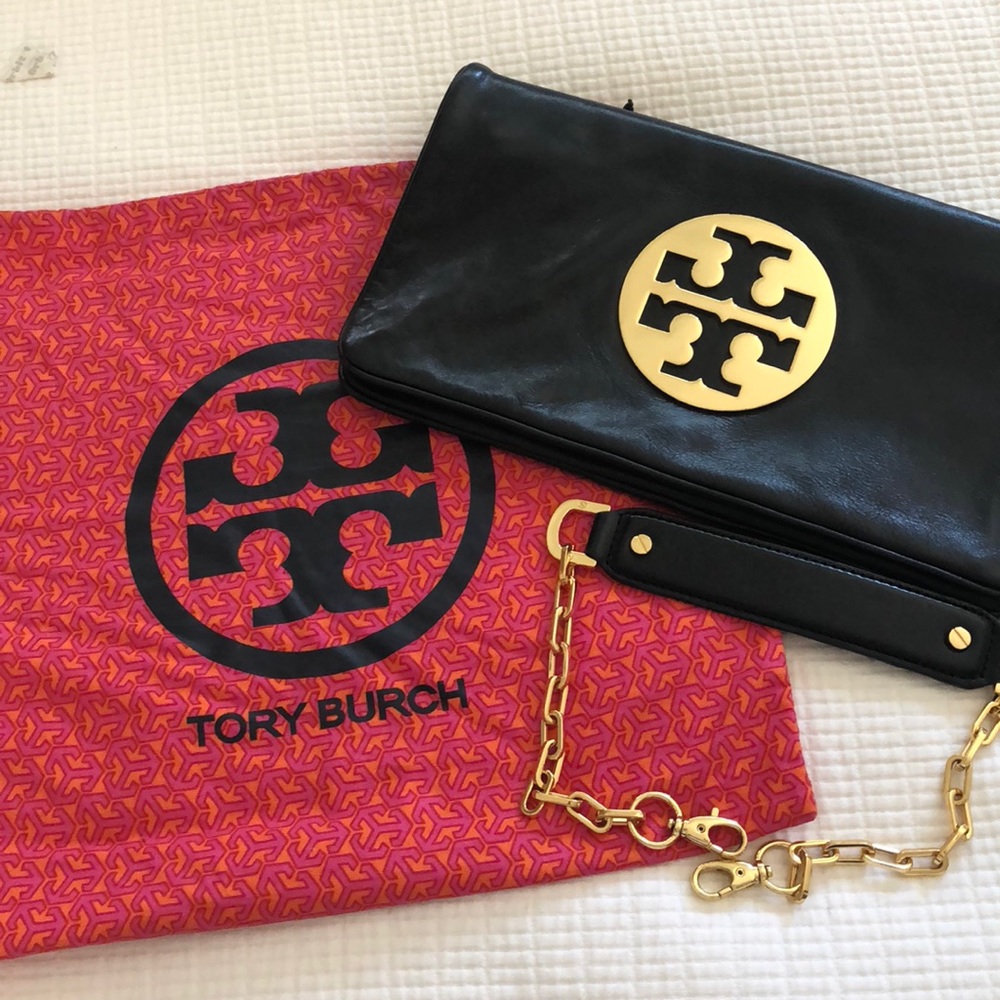 Black Tory Burch Clutch with shoulder strap